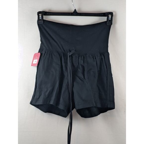 Ingrid & Isabel Twill Maternity Pull On Shorts Black XS Pockets Drawstring Comfy - Picture 1 of 6
